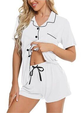 Women's Button Down Pajama Set Short Sleeve Sleepwear Lounge 2 Piece